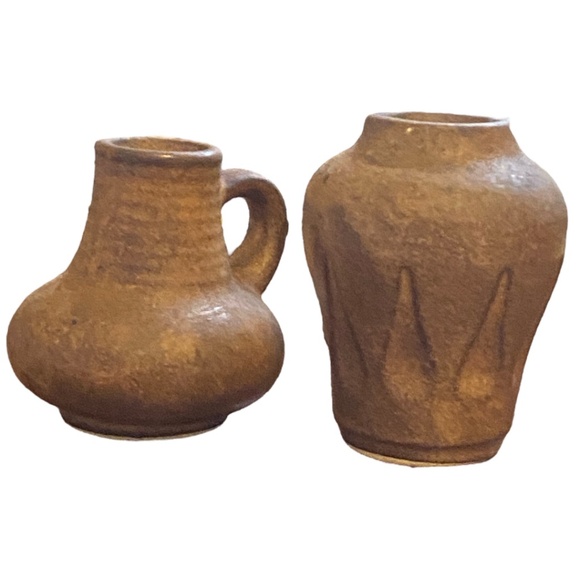 Vintage mini pottery ceramic handmade vases. Pair - Picture 2 of 11